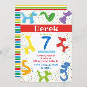 seven years animals balloons invitation