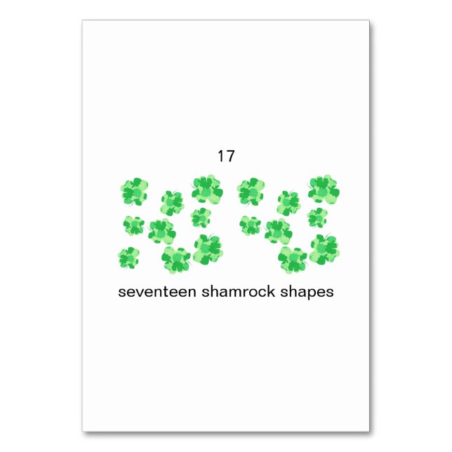Seventeen shamrock shapes custom number flashcards table number (Back)