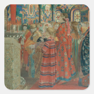 Seventeenth Century Russian Women at Church Square Sticker