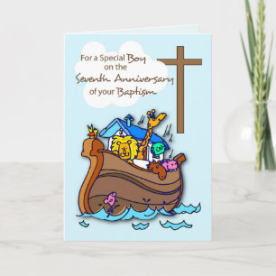 Seventh Anniversary of Baptism Boy Noah's Ark Card