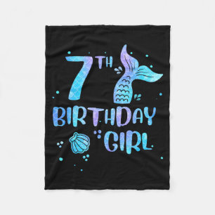 Seventh Birthday Girl Mermaid 7th Toddlers Back to Fleece Blanket