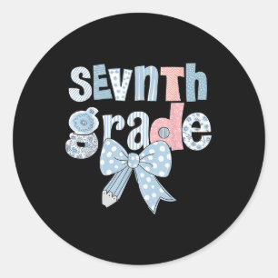 Seventh Grade Coquette Bow Pencil First Day Back T Classic Round Sticker