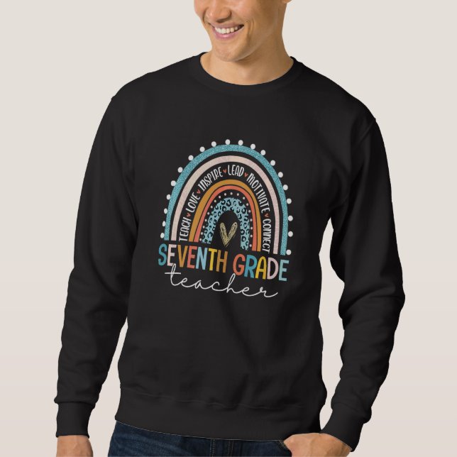 Seventh Grade Teacher Leopard Rainbow Back To Scho Sweatshirt (Front)