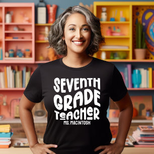 Seventh Grade Teacher White Retro Text Custom T-Shirt