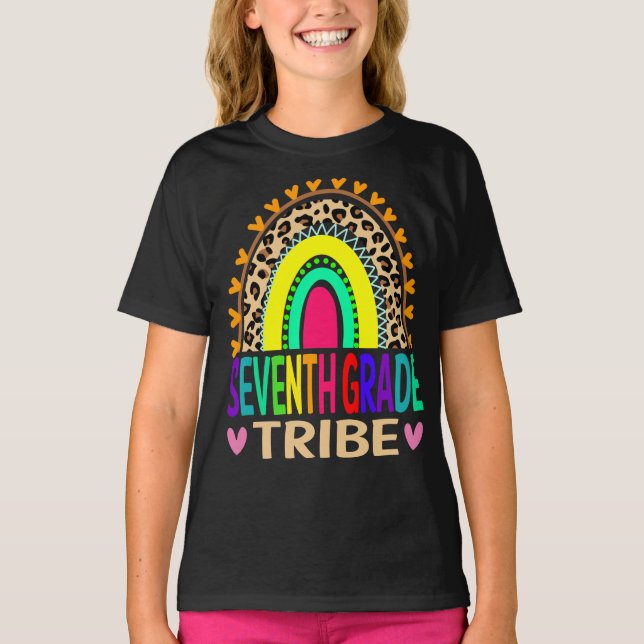 Seventh Grade Tribe Rainbow Leopard Back To School T-Shirt (Front)