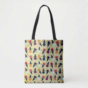 Seventies Afro Picks and Flowers Tote Bag