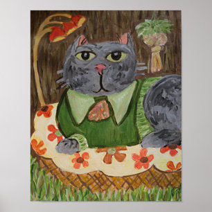 Seventies Cat Folk Art Poster
