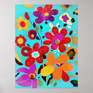 Seventies Inspired Hothouse Florals Painting Poster