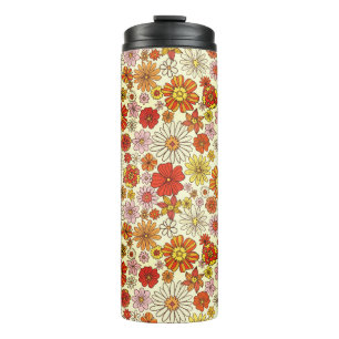 Seventies inspired warm floral print thermal tumbler