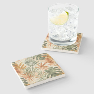 Seventies Orange Green Leaves Stone Coaster