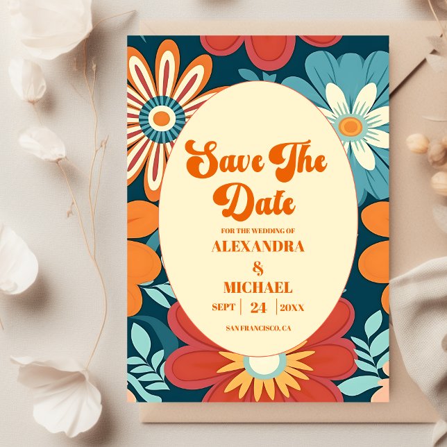 Seventies Retro Floral Wedding Save The Date (Creator Uploaded)