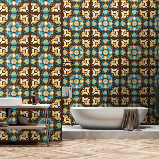 Seventies retro flower pattern wallpaper (Bathroom)