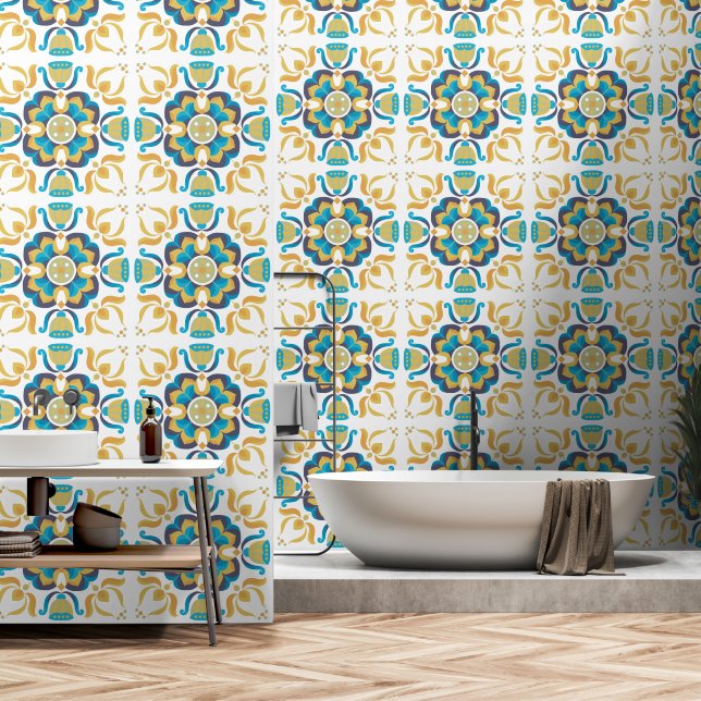 Seventies retro flower pattern wallpaper (Bathroom)