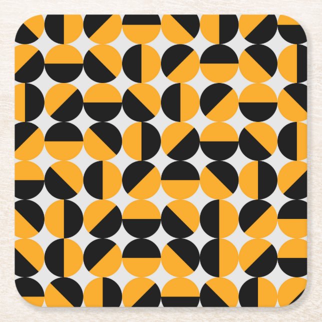 Seventies style, geometric half circles. square paper coaster (Front)