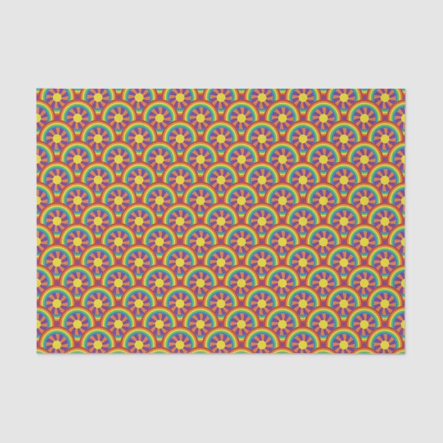 Seventies Style Rainbows and Sun Graphic Pattern Tissue Paper (Front)