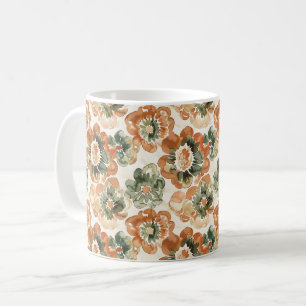 Seventies Vibes Orange Green Flowers Coffee Mug
