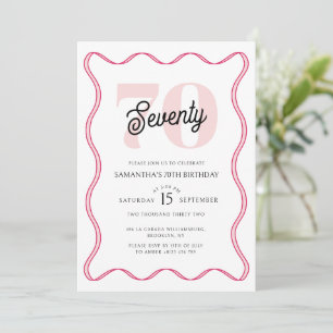 Seventieth Retro Wavy Borders 70th Birthday Invitation