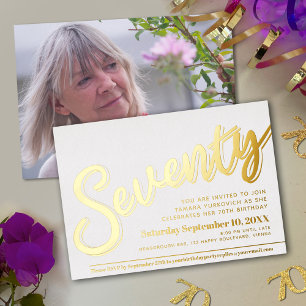 Seventy 70th Birthday party white with gold script