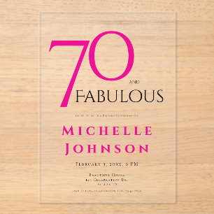 Seventy and Fabulous Minimal Pink 70th Birthday Acrylic Invitations
