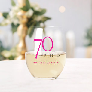 Seventy and Fabulous Minimal Pink 70th Birthday Stemless Wine Glass