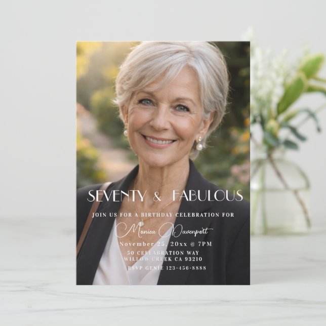 Seventy and Fabulous Photo 70th Birthday Party Invitation (Standing Front)