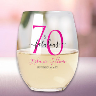 Seventy and Fabulous Pink 70th Birthday Party Stemless Wine Glass
