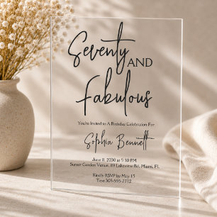 Seventy and Fabulous Script 70th Birthday Party Acrylic Invitations