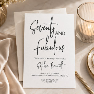 Seventy and Fabulous Script 70th Birthday Party Invitation