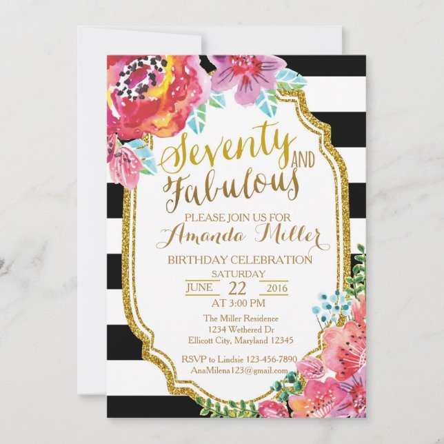 Seventy and Fabulous watercolor Invitation (Front)