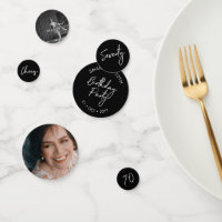 Seventy | Black & White Modern 70th Birthday Photo