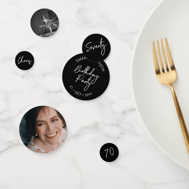 Seventy | Black & White Modern 70th Birthday Photo Confetti (Group)