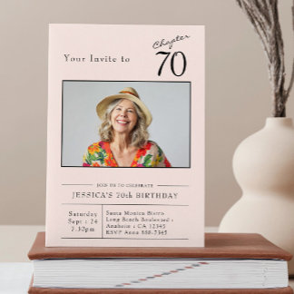 Seventy Blush Pink 70th Birthday Party Photo Invitation