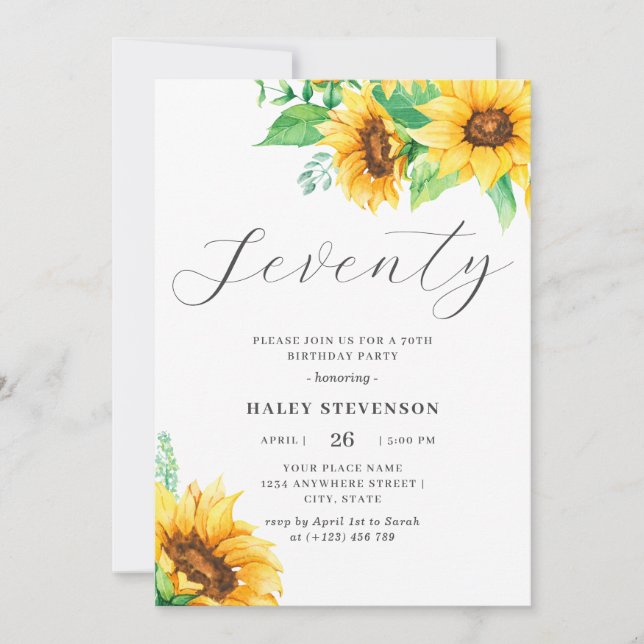 Seventy Chic Yellow Sunflower Floral 70th Birthday Invitation (Front)
