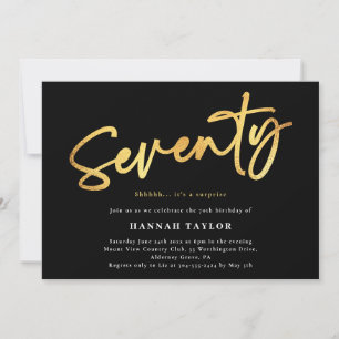 Seventy Elegant Modern Black Gold 70th Birthday Invitation