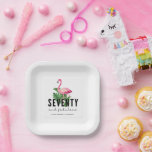 Seventy & Fabulous Pink Flamingo 70th Birthday Paper Plate<br><div class="desc">Let the celebration be as fabulous as she is! These playful paper plates feature a glam pink flamingo and bold “Seventy & Fabulous” lettering—perfect for a milestone birthday that deserves all the flair. Whether you're serving cake, snacks, or tropical treats, these plates bring sunshine, sass, and sparkle to the party...</div>