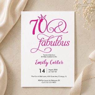 Seventy & Fabulous Script Pink 70th Birthday Party Invitation