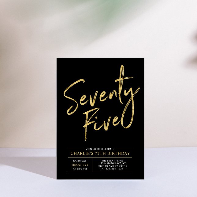 Seventy Five | Gold & Black 75th Birthday Invitation (Creator Uploaded)