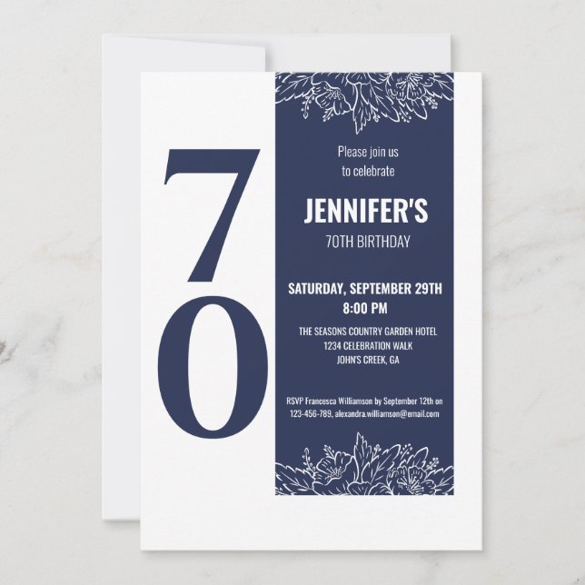 Seventy Floral Elegant 70th Birthday Party Invitation (Front)