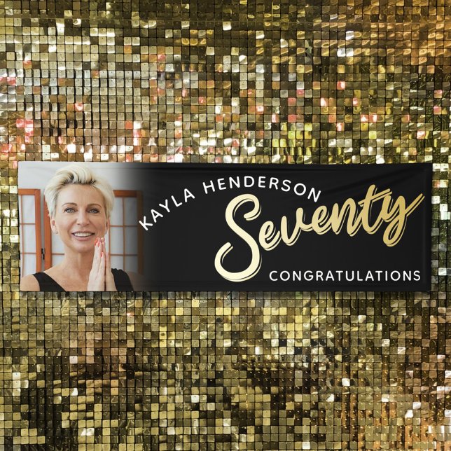 Seventy gold 70th Birthday photo on black Banner (Creator Uploaded)