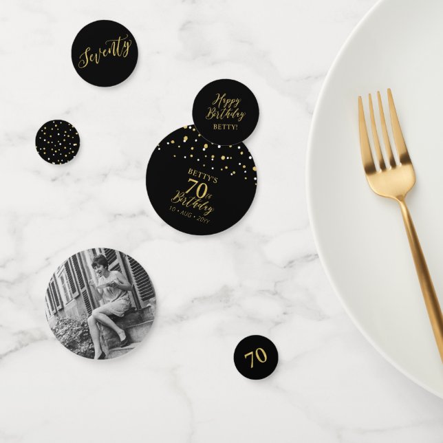 Seventy Gold & Black Confetti 70th Birthday Party (Group)