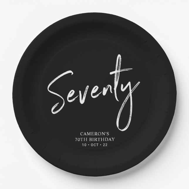Seventy Modern Lettering 70th Birthday Party Paper Plate (Front)