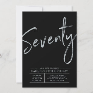 Seventy Modern Silver & Black 70th Birthday Party Invitation