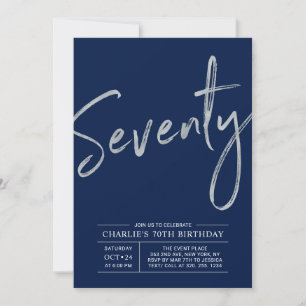 Seventy Modern Silver Brush 70th Birthday Party Invitation