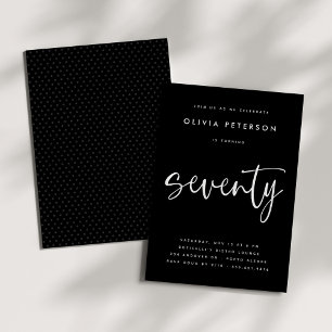 Seventy Modern White on Black 70th Birthday Party Invitation