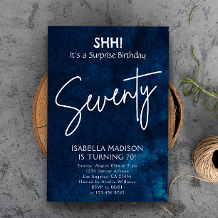 Seventy   Navy Blue 70th Birthday Surprise Party Invitation