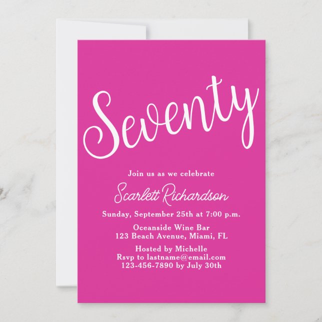 Seventy Script Pink 70th Birthday Party Invitation (Front)