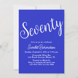 Seventy Script Royal Blue 70th Birthday Party Invitation