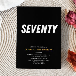 Seventy   Simple Black & Gold 70th Birthday Party Invitation