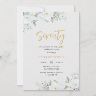 Seventy White & Gold White Floral Elegant Birthday Invitation