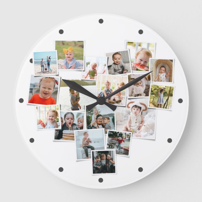 Several Photos Collage Heart Shape  Large Clock (Front)